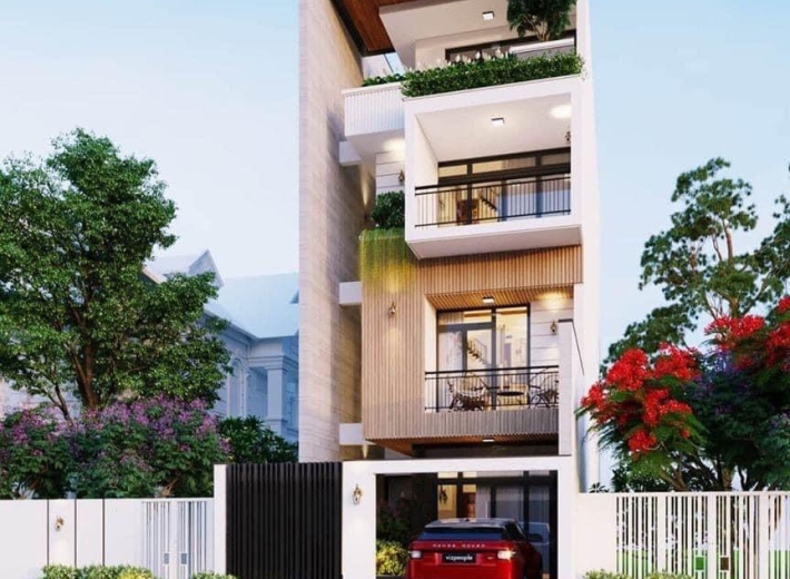 Thiết kế mặt tiền nhà ống 4 tầng đẹp